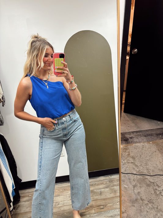 Why Knot One Shoulder Top (Blue)