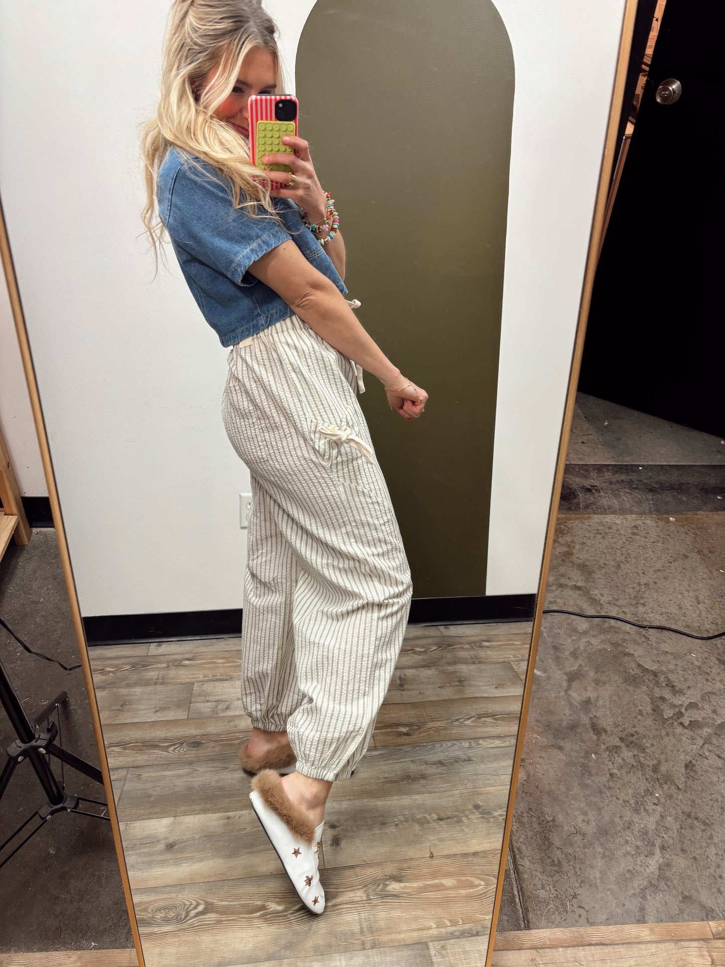 Seersucker Bow Detail Pant