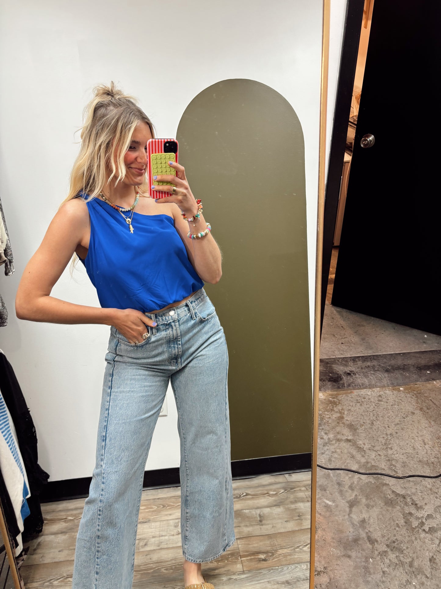 Why Knot One Shoulder Top (Blue)