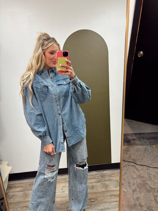 Heart Hands Denim Shacket