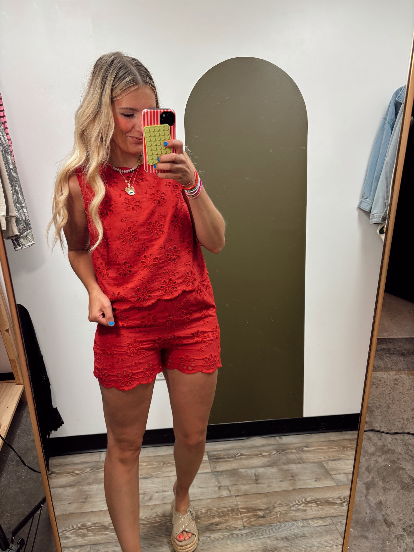 Esme Eyelet Short Set (Red)
