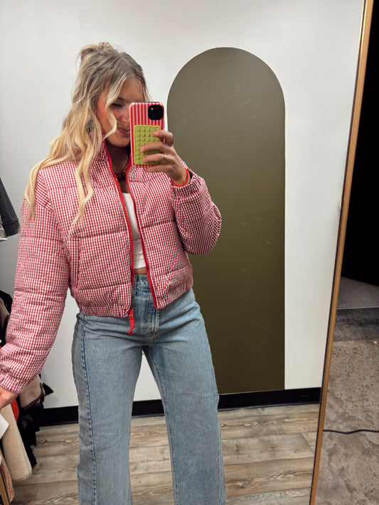 Gingham Puffer Jacket (Red)