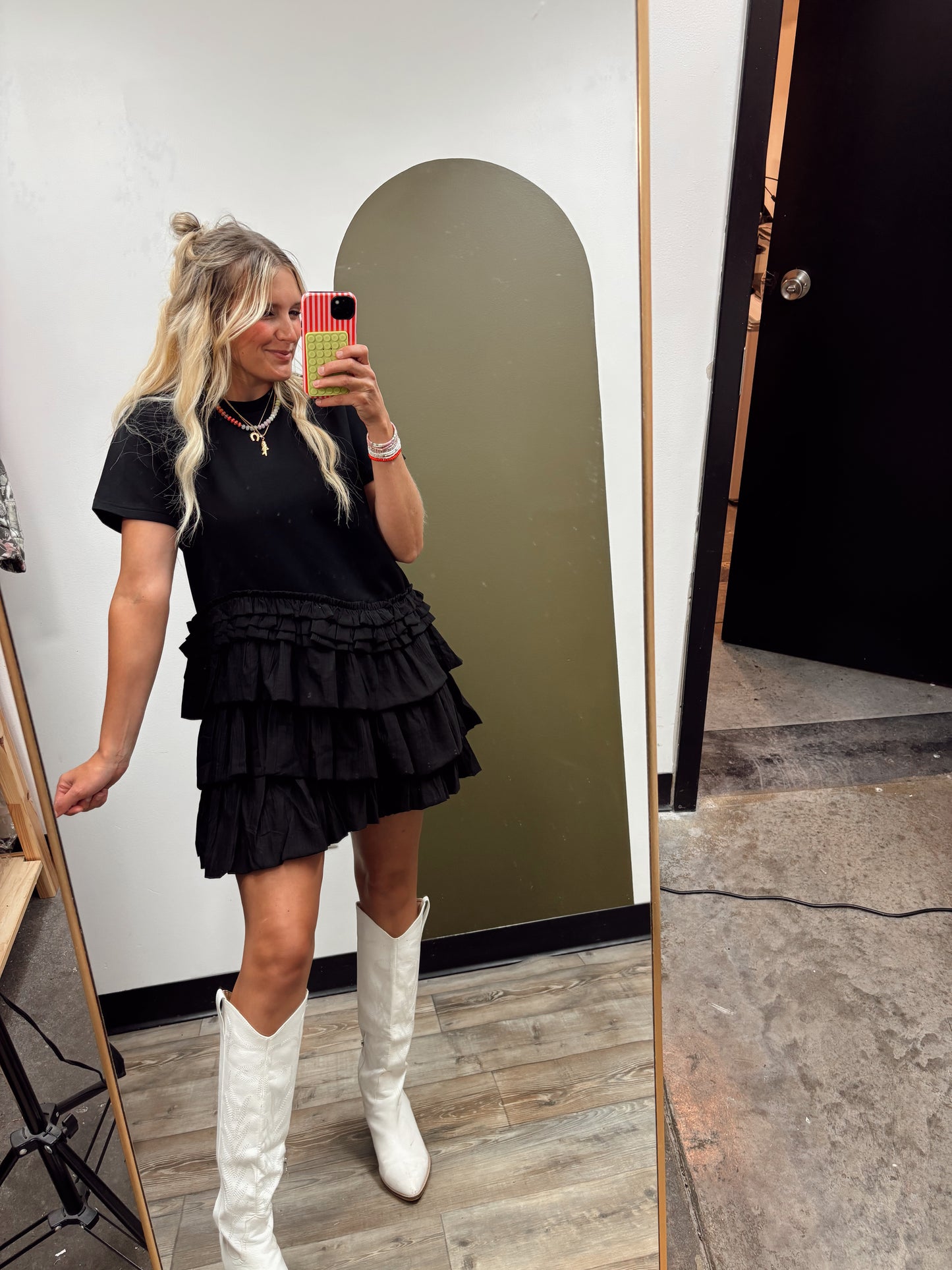 Octavia Ruffle Frill Dress (Black)