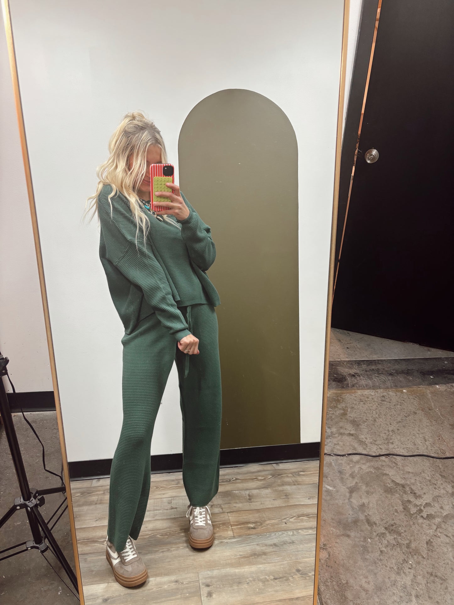 Rosy Textured Sweat Set (Green)