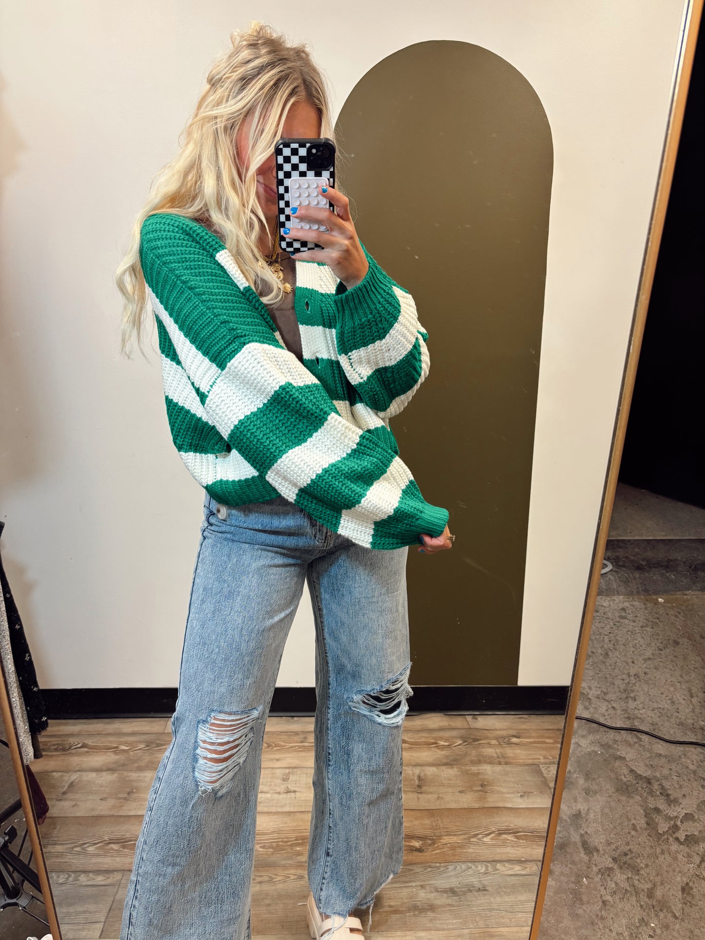 Crowd Pleaser Stripe Cardy (Green)