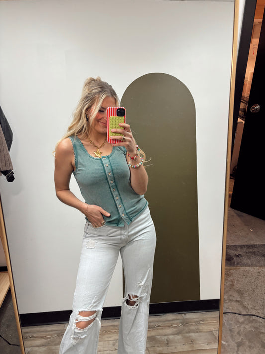 Minny Lace Trim Tank (Sage)
