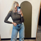 Ribbed Henley Top (Brown)