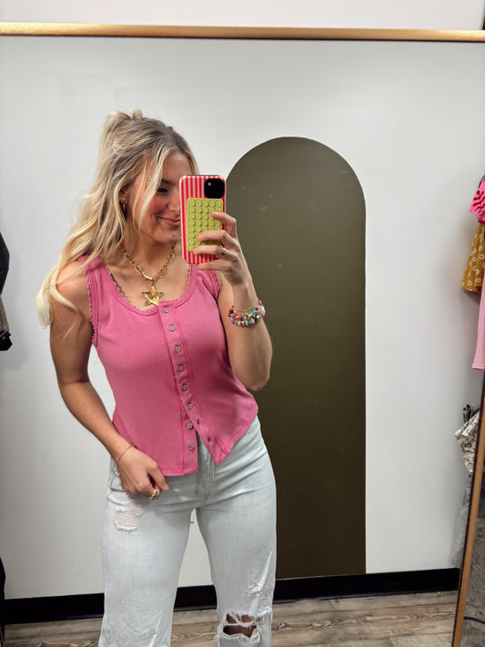 Minny Lace Trim Tank (Fuschia)