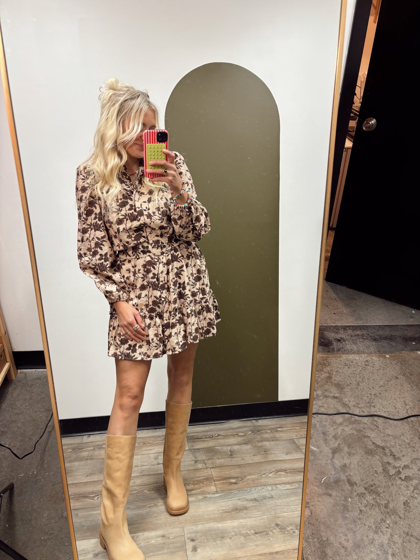 Shelby Floral Mini Dress (Brown)