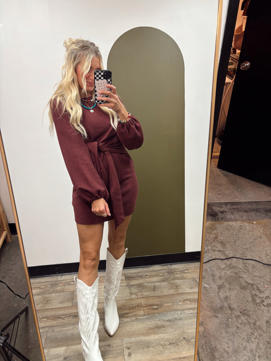 Sadie Front Tie Dress (Merlot)