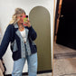 Mix Media Cable Knit Jacket (Navy)