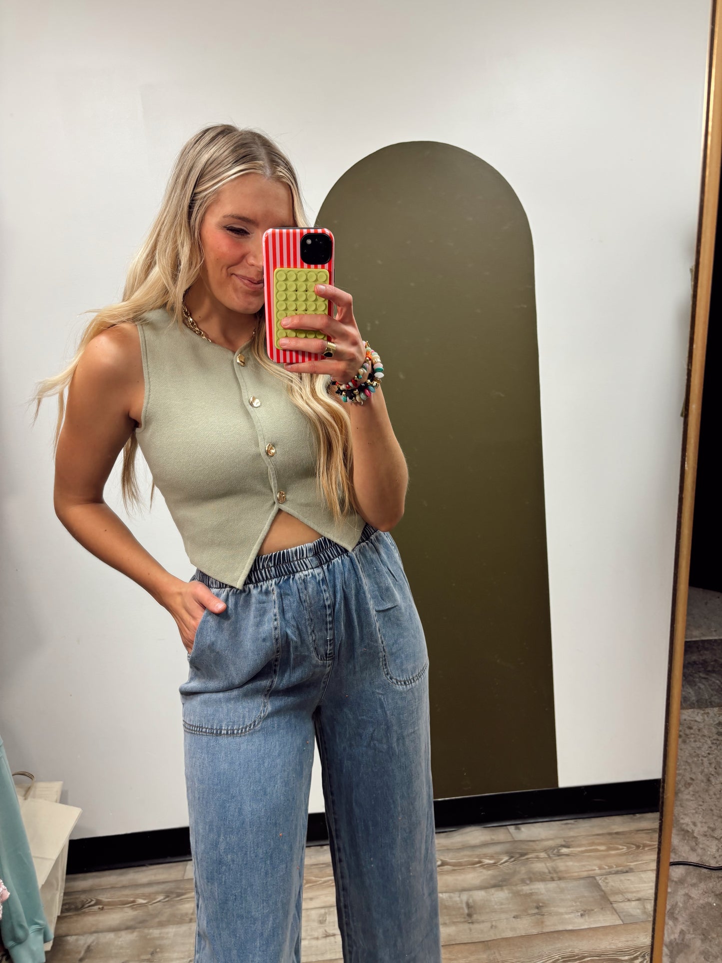 Kerri Knit Button Vest (Sage)
