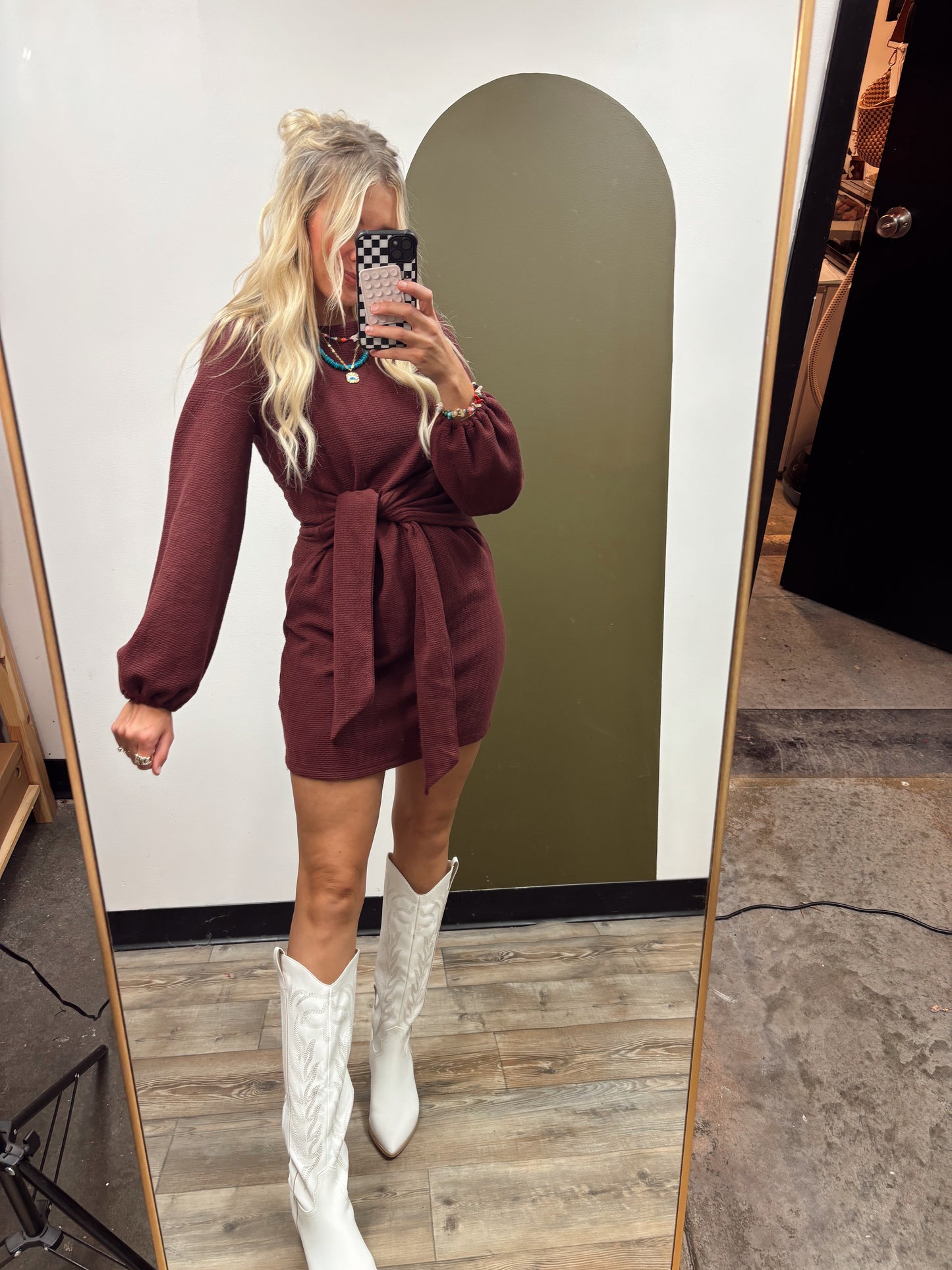 Sadie Front Tie Dress (Merlot)