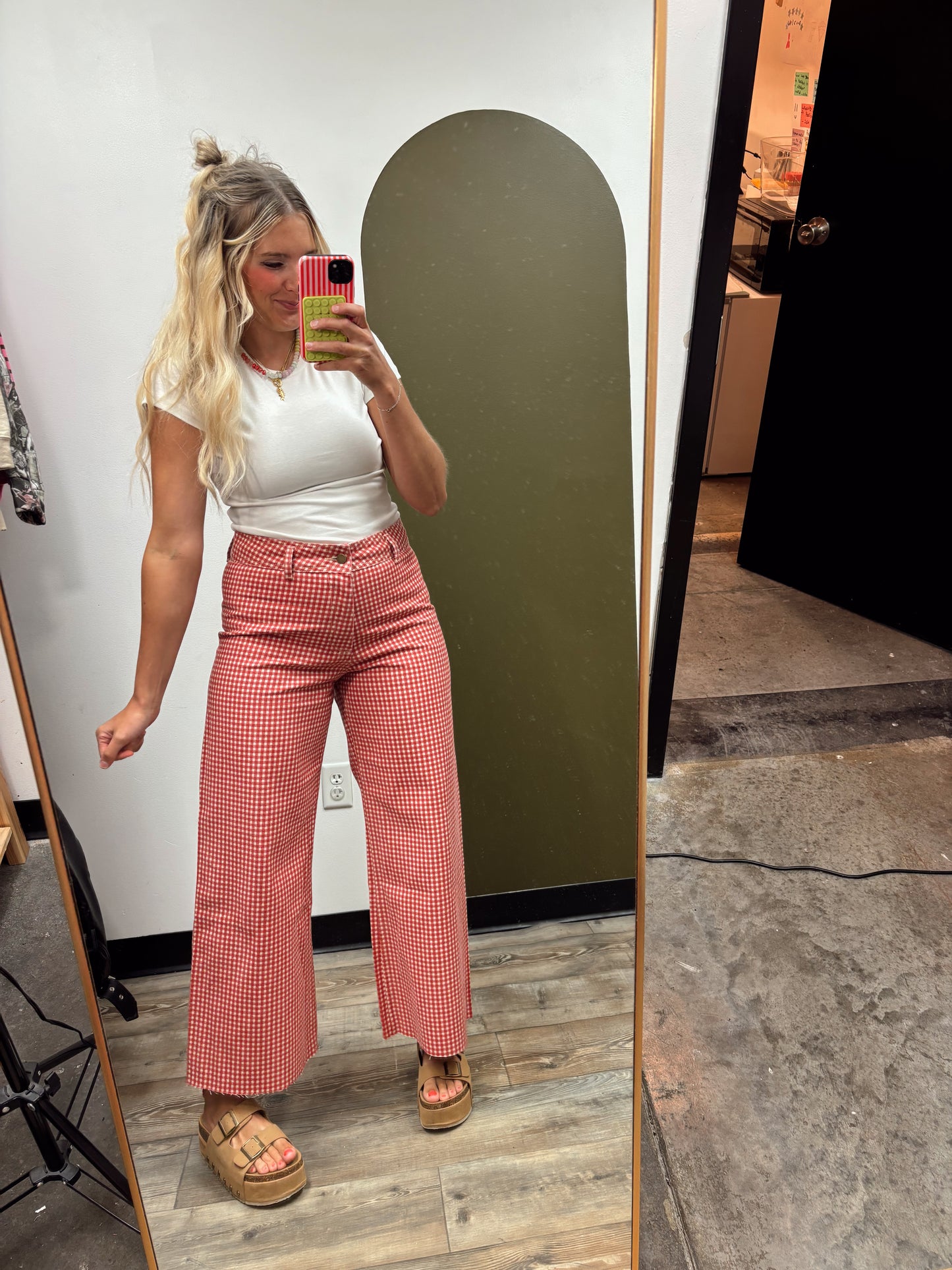 Gingham Print Pant (Red)