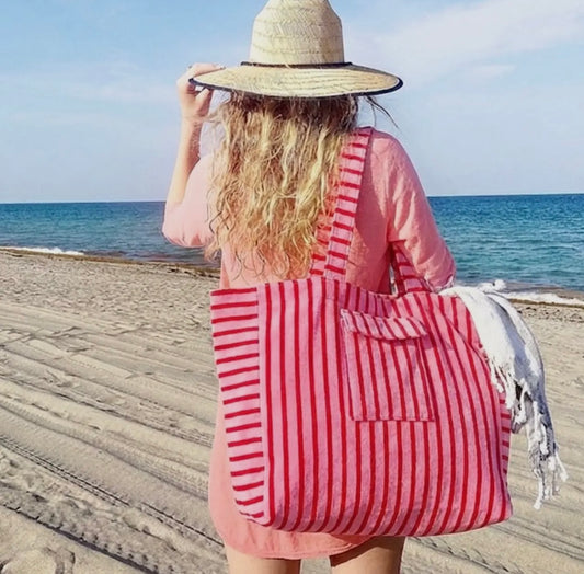 Terry Cloth Tote Bag (Red/Pink)