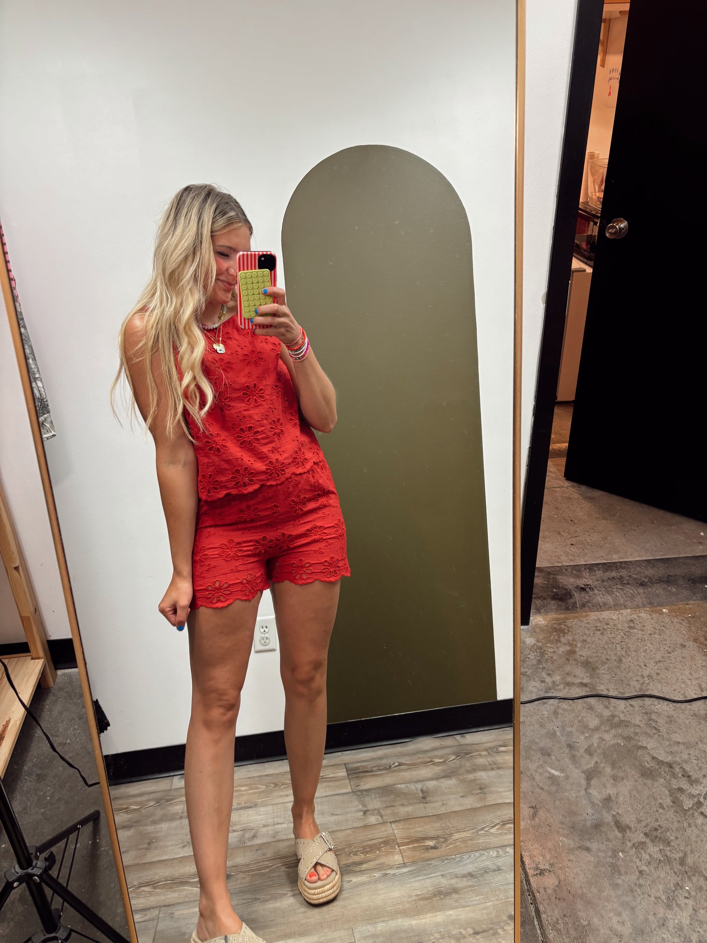 Esme Eyelet Short Set (Red)