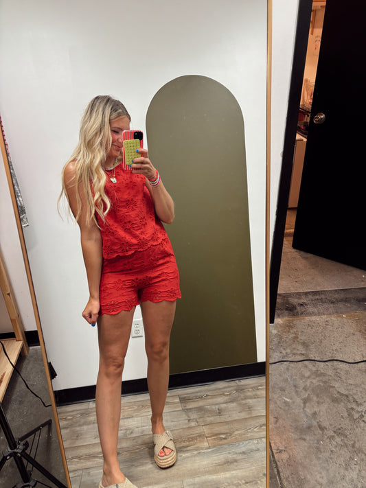 Esme Eyelet Short Set (Red)