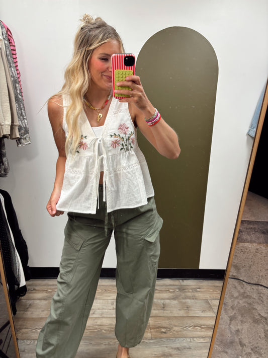 Ashlyn Flower Emb Tie Vest