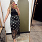 Lace Trim Polka Midi Skirt