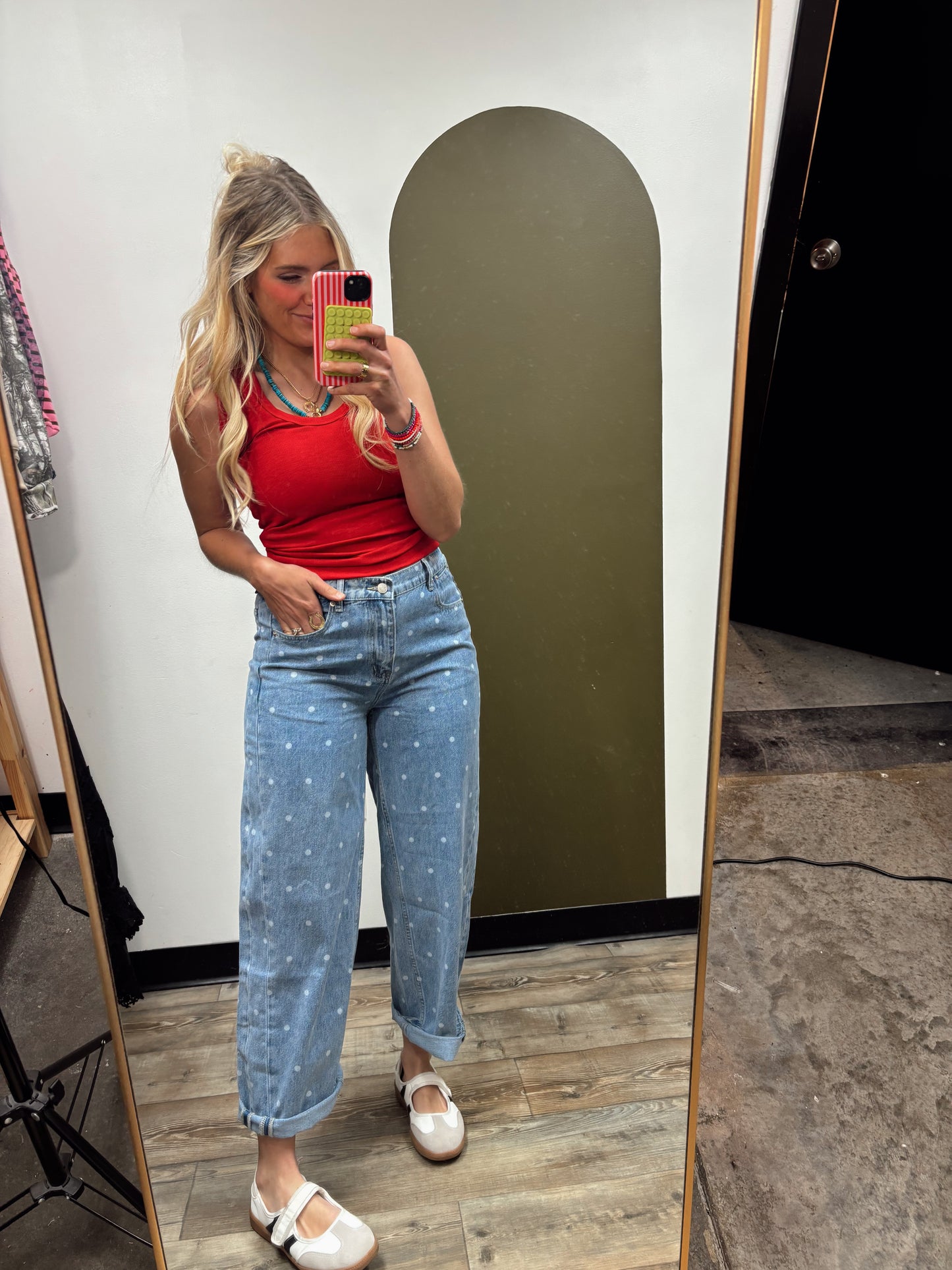Polka Dot Straight Leg Jean
