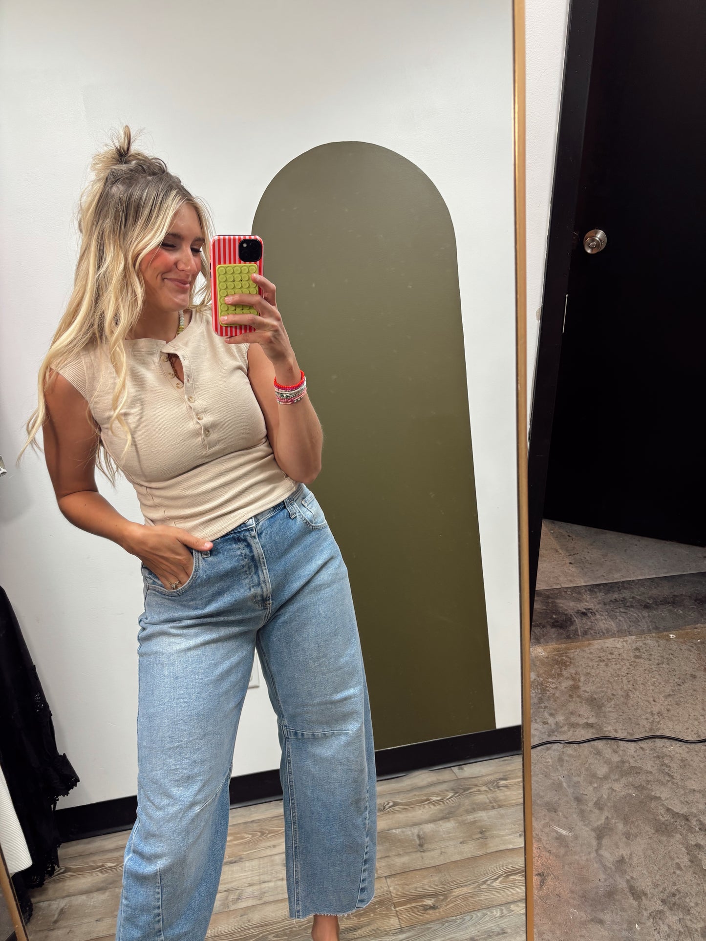 Seam Henley Top (Khaki)