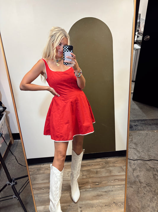 Piping Hot Mini Dress (Red)