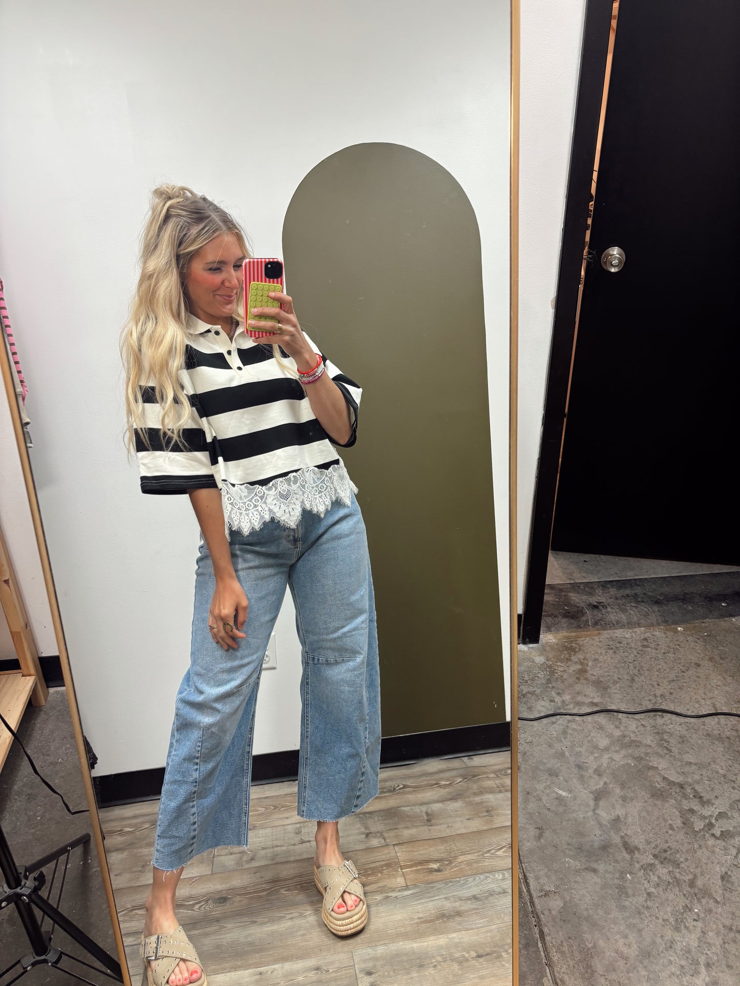 Polo Match Stripe Lace Top