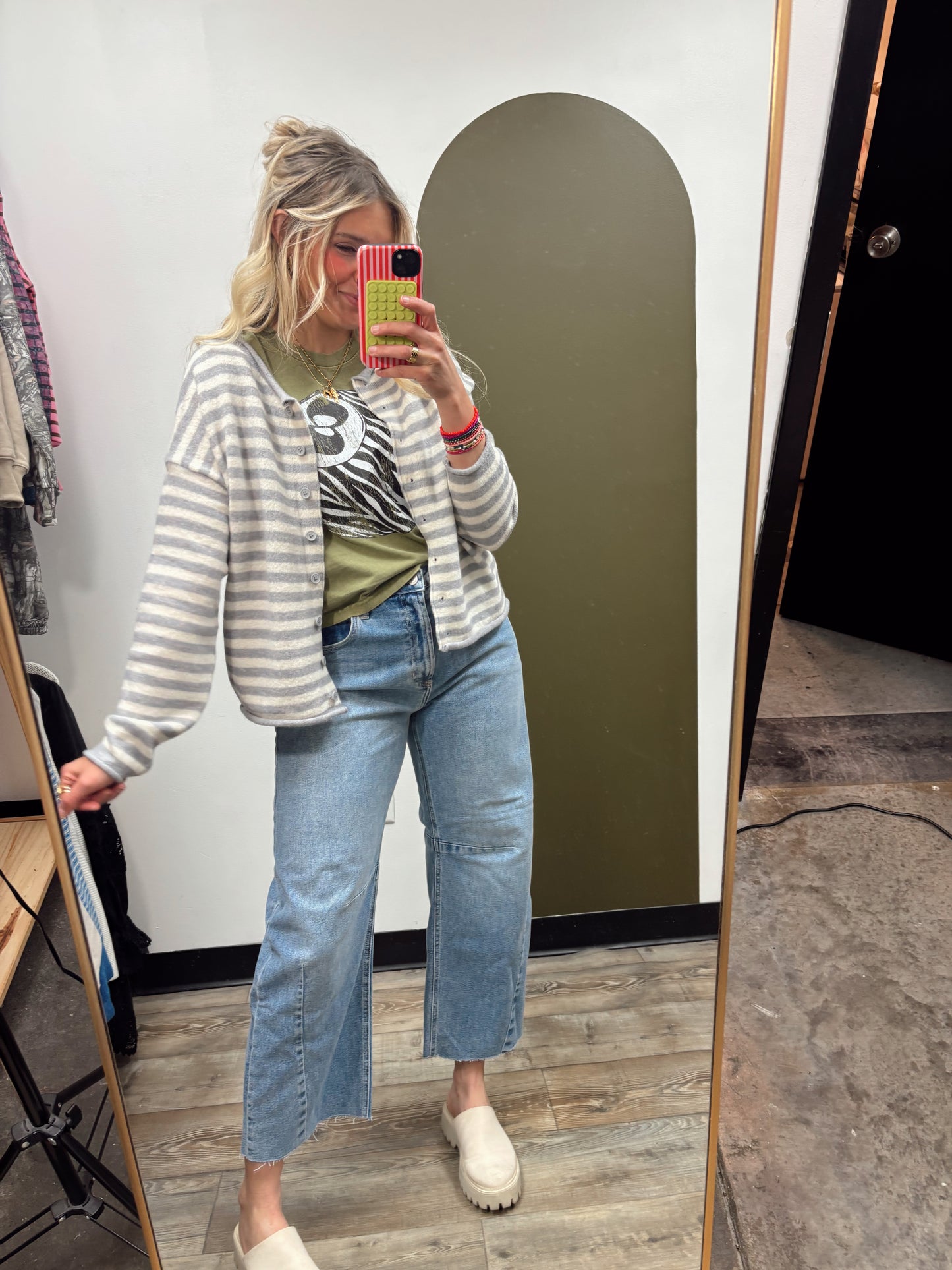 Ciela Stripe Cardigan (Grey)