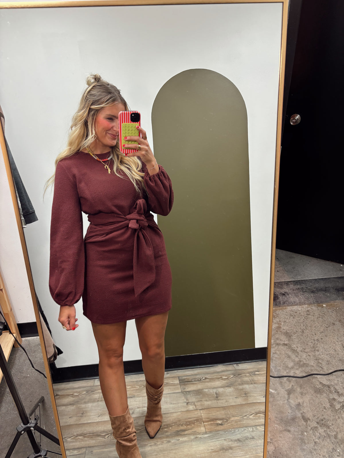Sadie Front Tie Dress (Merlot)