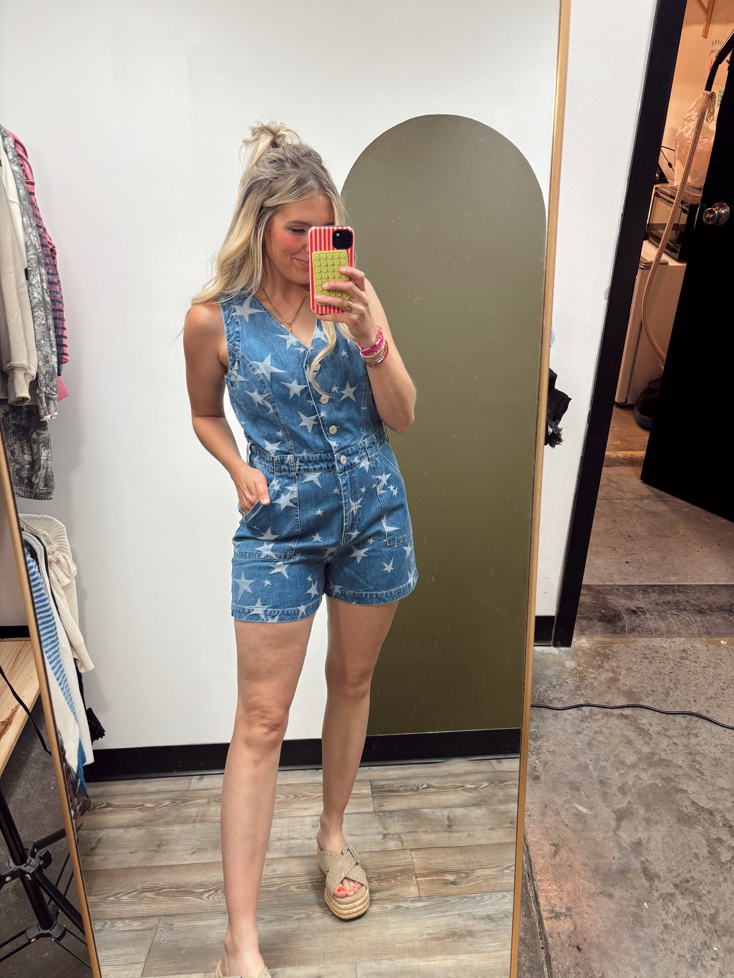 Stars Align Denim Romper
