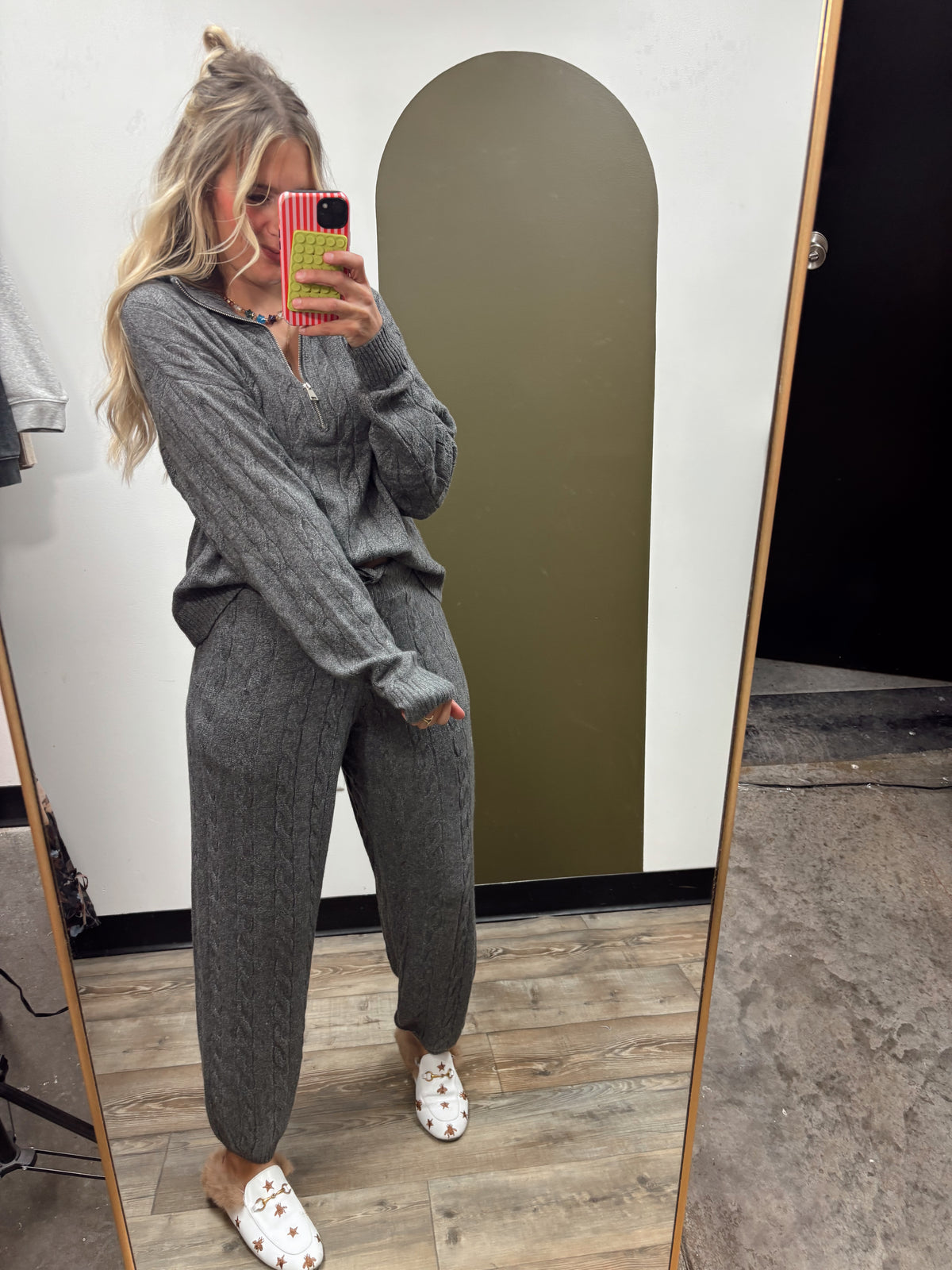 Fallon Cable Knit Zip Sweater (Charcoal)