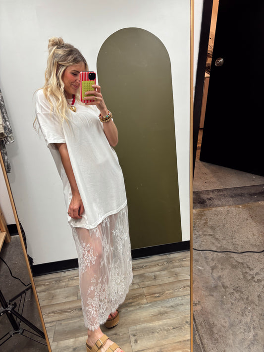 Lace Patchwork Maxi Dress (White)