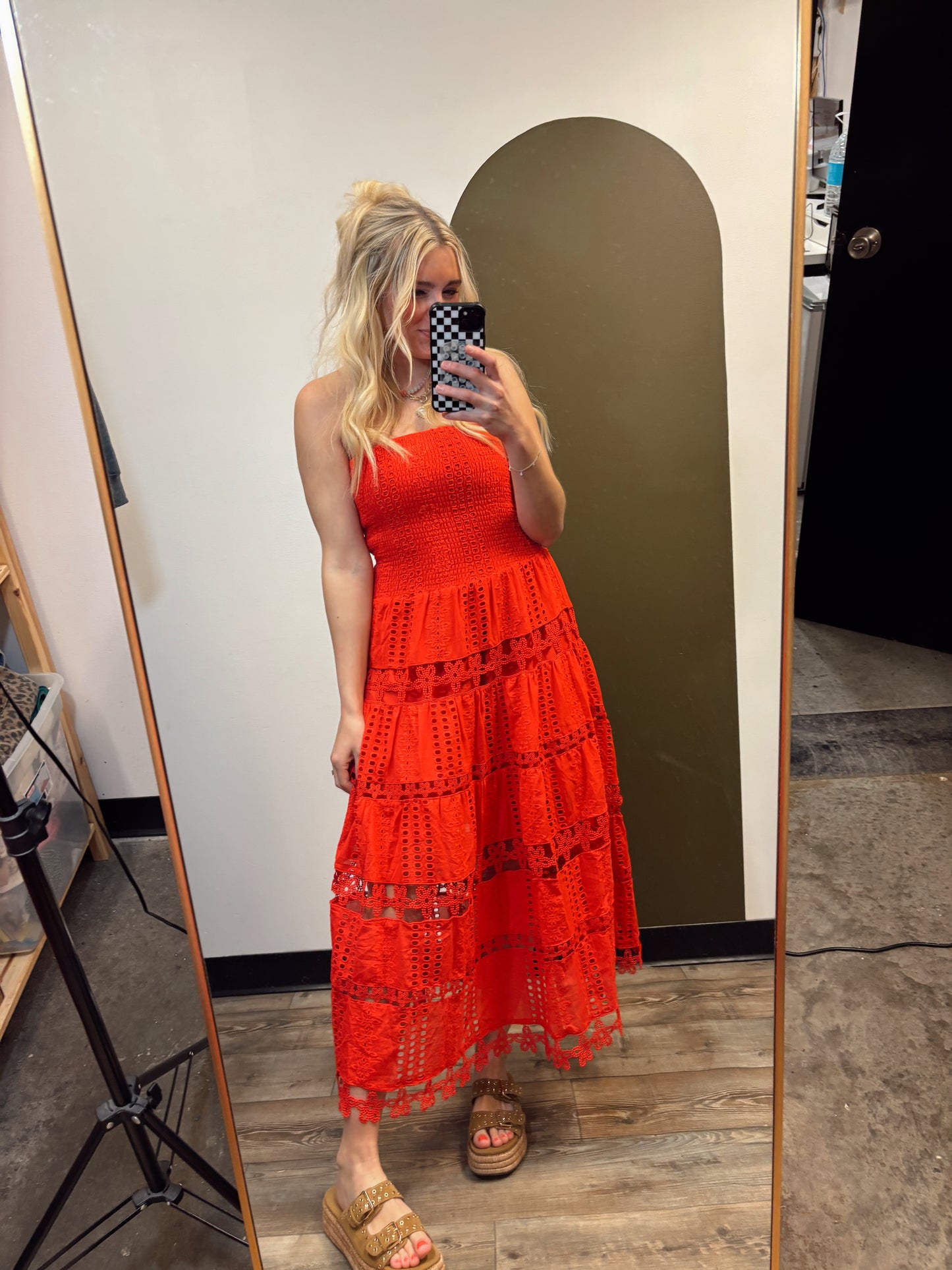 Vineyard Eyelet Dress (Red)