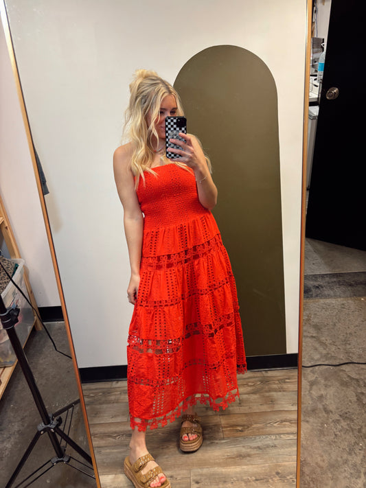 Vineyard Eyelet Dress (Red)