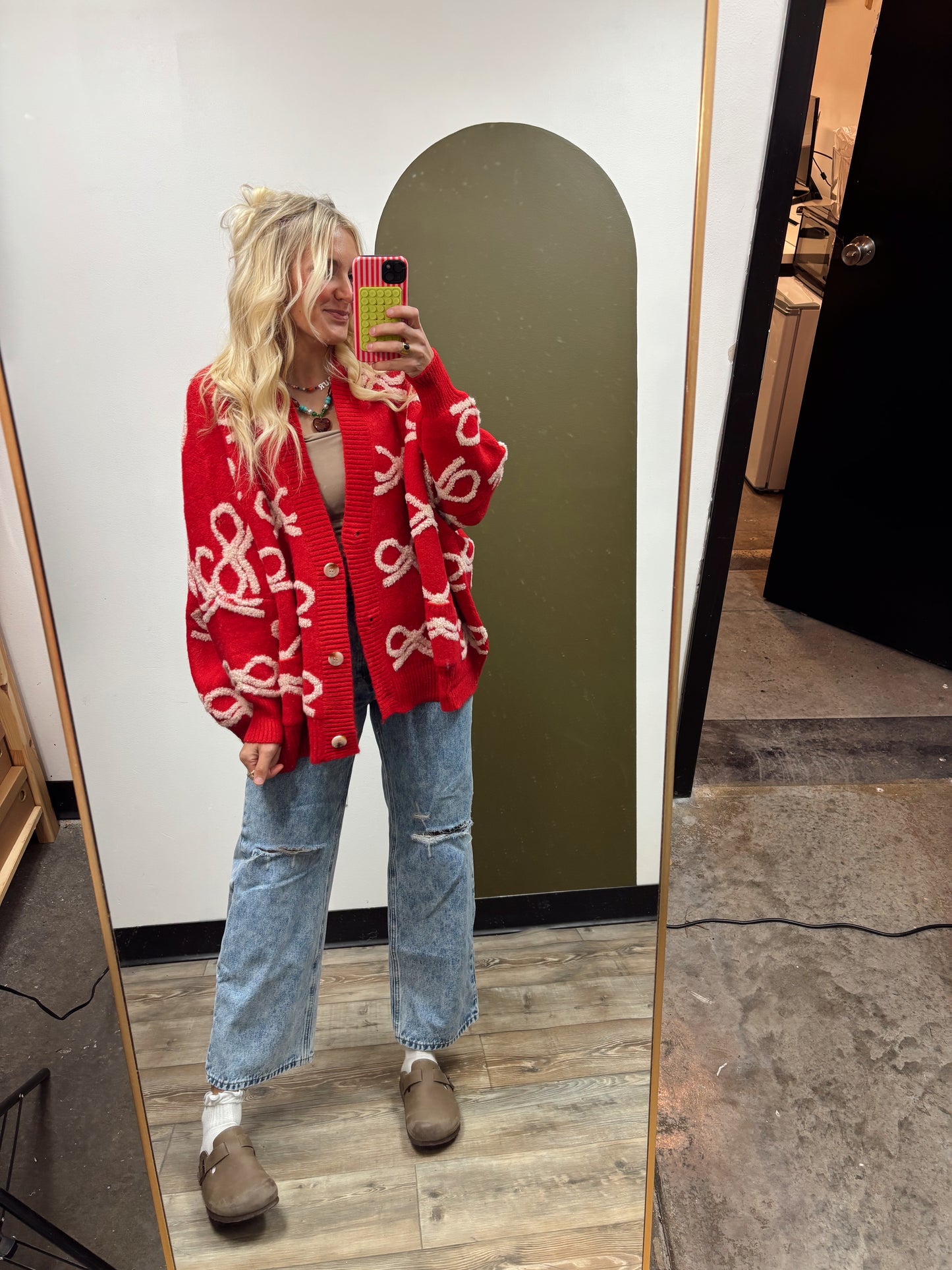 Bow Tied Sweater Cardigan (Red)