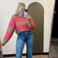 Franceen Stripe Sweater (Camel/Fuschia)