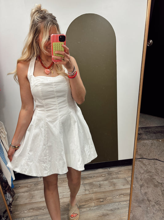 Bid Day Halter Dress (White)