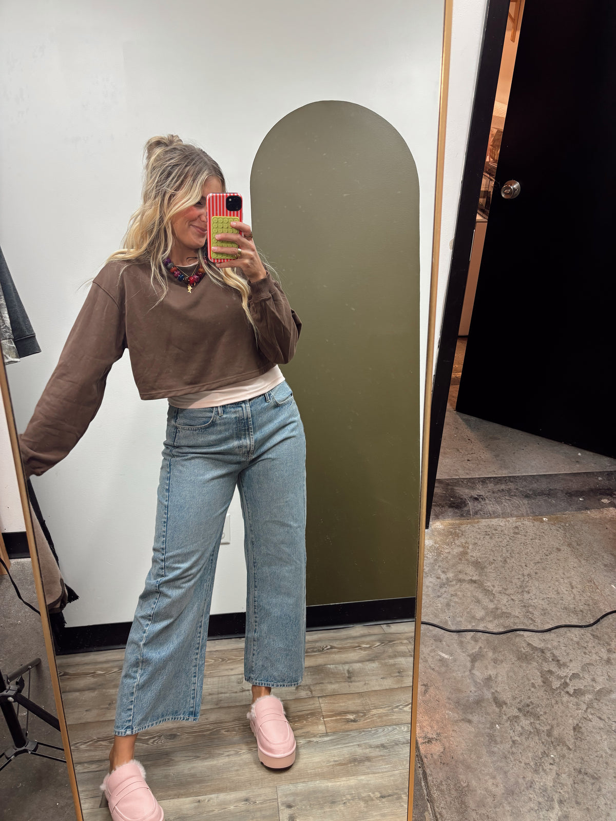 Nova Layered Crop Sweatshirt (Brown/Pink)