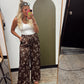 Horse Print Satin Pant (Chocolate)
