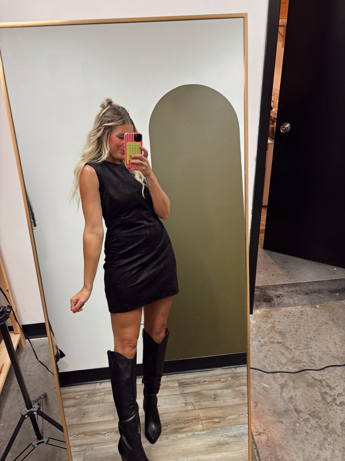 Brinley Faux Suede Dress (Black)