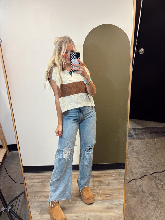 Diana S/S Stripe Sweater (Walnut)