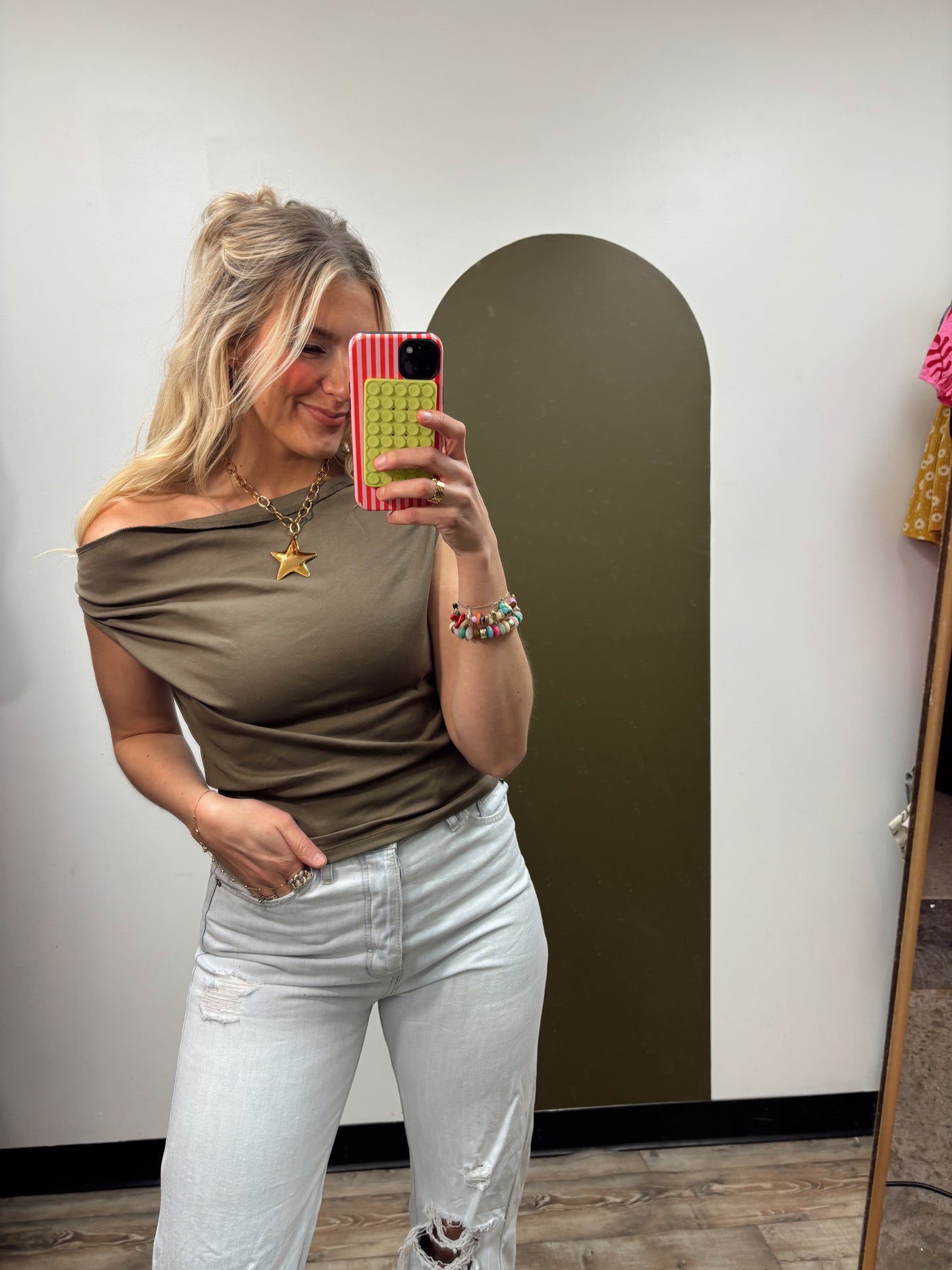 Cowl Neck Detail Top (Olive)