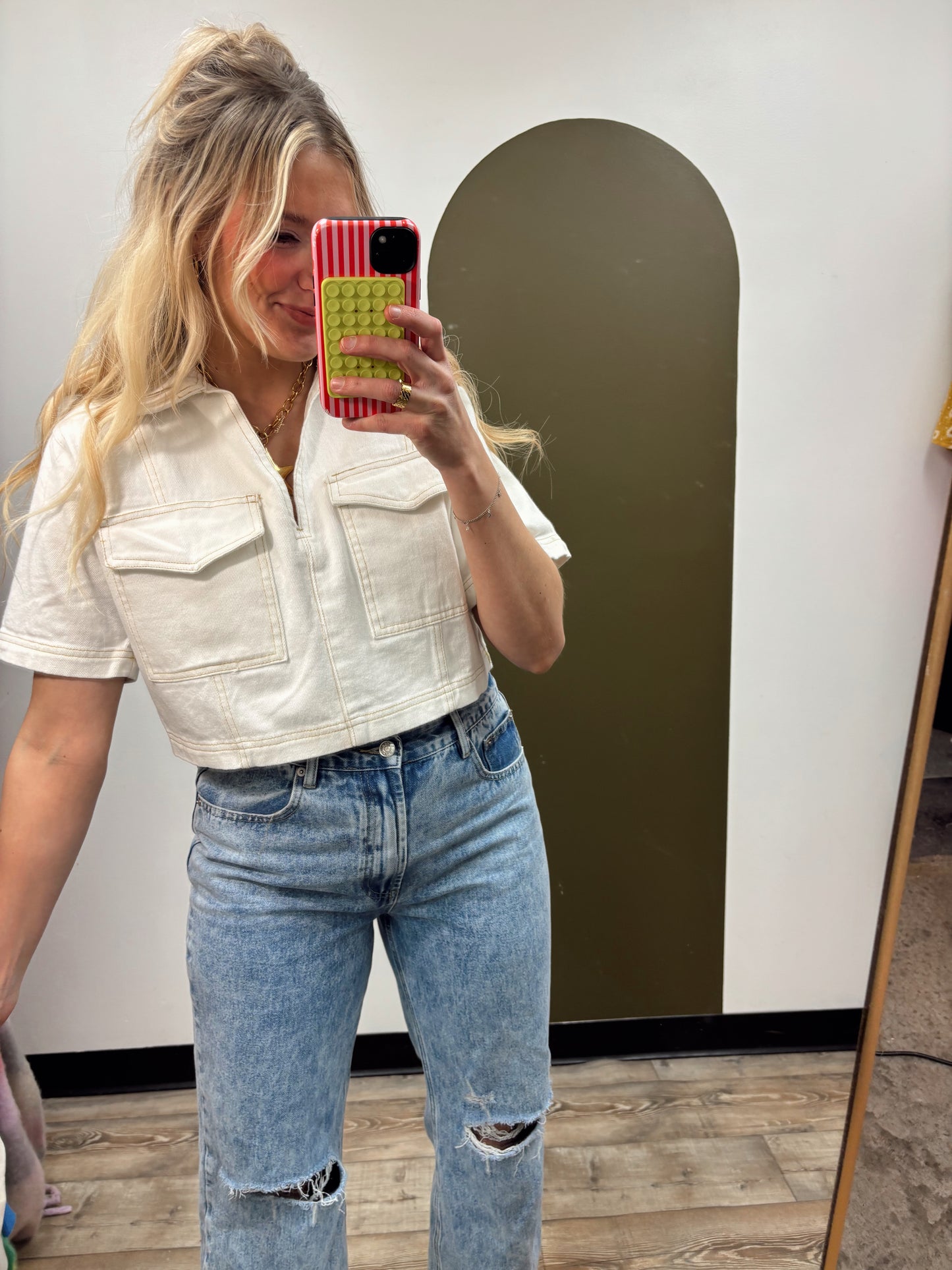 Marlee Crop Denim Top (White)