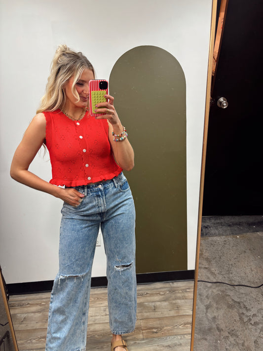 Stella Ruffle Sweater Top (Red)