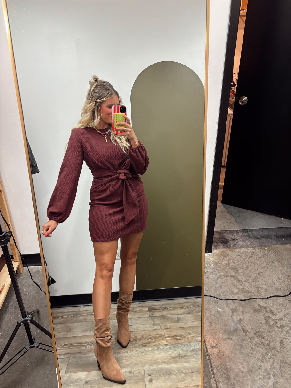 Sadie Front Tie Dress (Merlot)