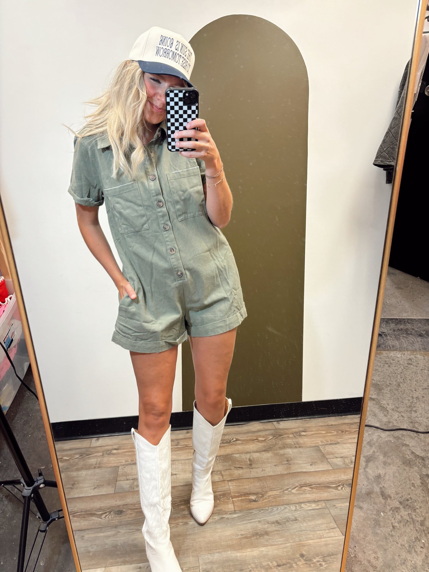 Cali Vibe Denim Romper (Sage)