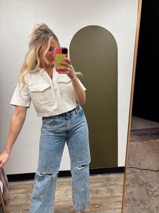 Marlee Crop Denim Top (White)