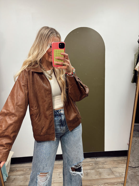 Effortless Cool Vega Leather Jkt (Brown)