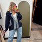 Mix Media Cable Knit Jacket (Navy)