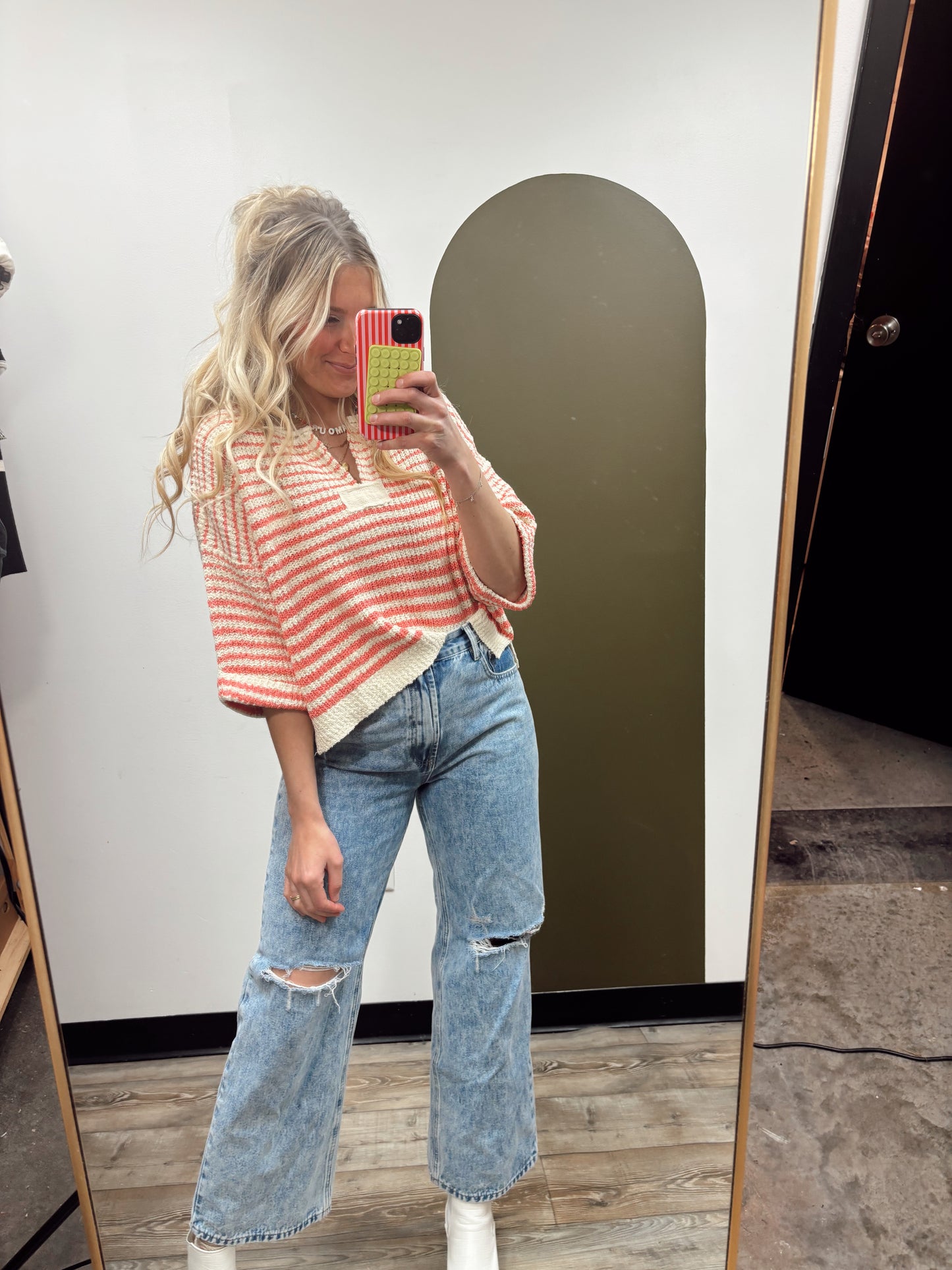 Jordyn Stripe Sweater (Coral)